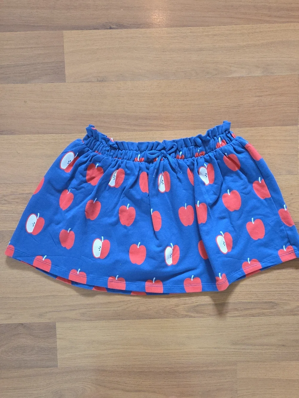 NWOT, Girls White & Red Striped Top with Blue Apple Print Skirt Set